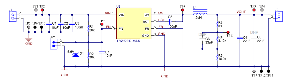 Schematic - Texas Instruments TPS562242EVM Evaluation Module